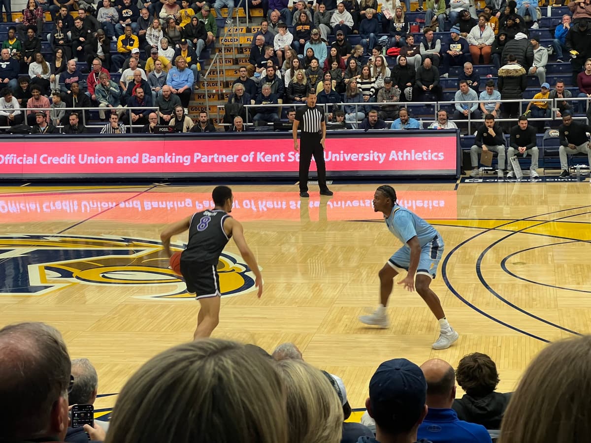 A Kent State basketball game with the crowd behind the court